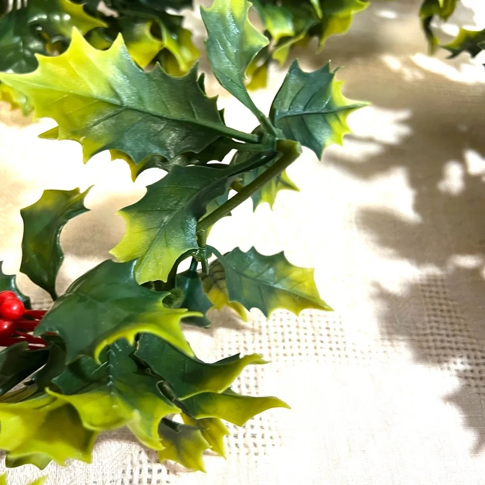 Vintage Christmas garland plastic green red holly decor retro craft